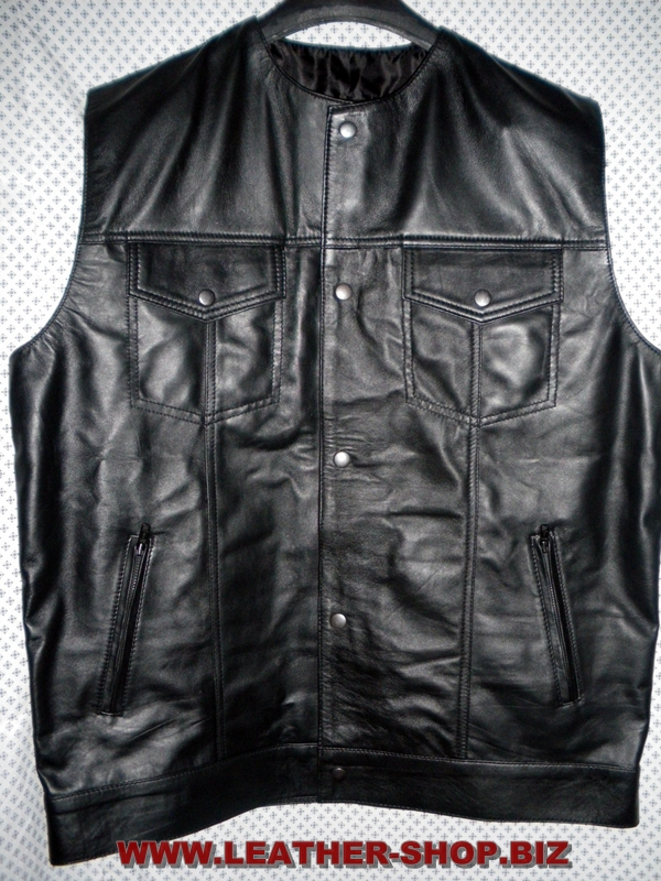 Mens Leather Vest Jeans Style MLV1333 No Collar Order it Now